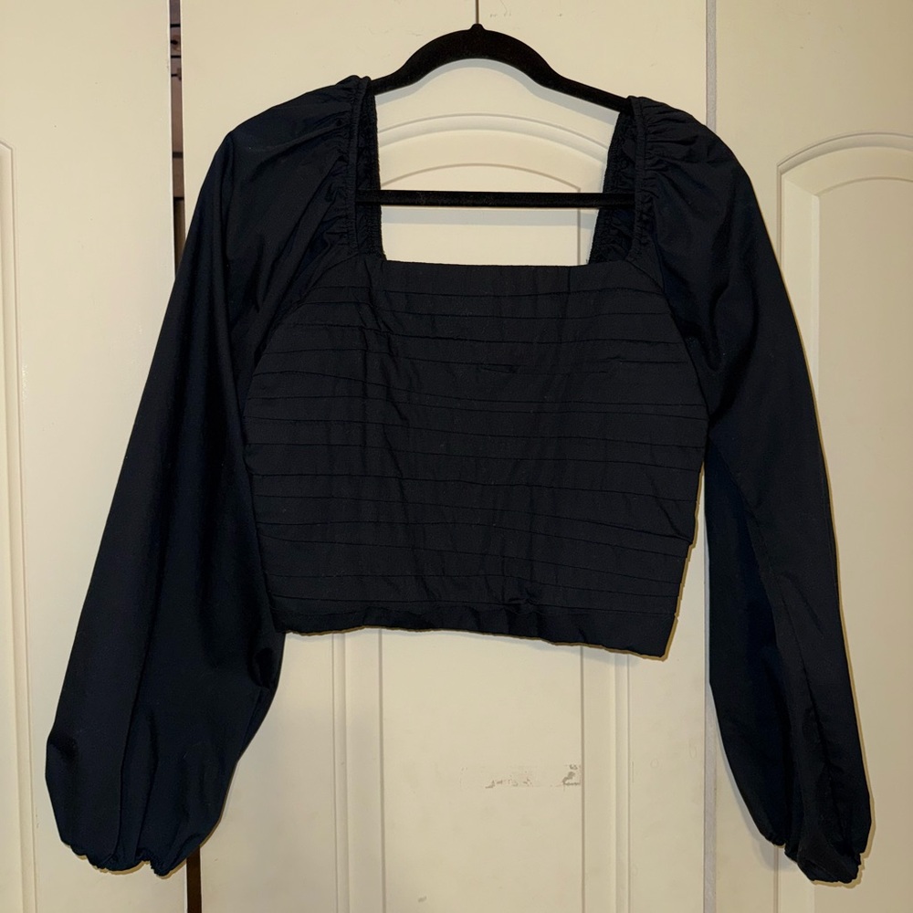 Abercrombie & Fitch Black Long-Sleeve Ruched Bodice Puff Sleeve Top